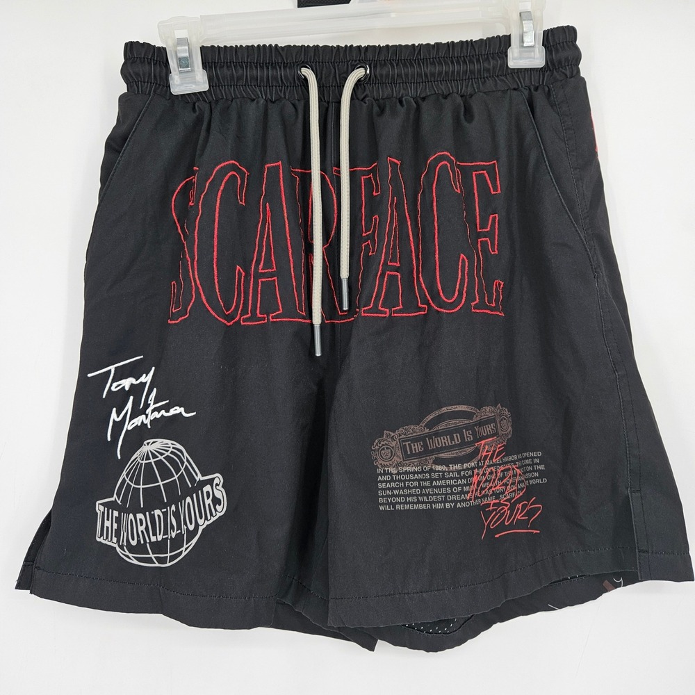 Scarface X Shoe Palace Shorts Mens Small Black Embroidered Tony Montana Movie
